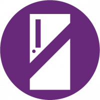 A purple circle with a white door represents the 'Hold' sign.
