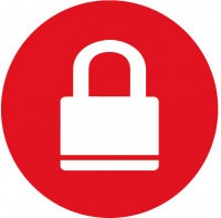A red circle with a padlock represents the 'lockdown' sign.