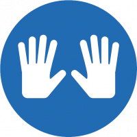 A blue circle with a pair of hands represents the 'secure' sign.