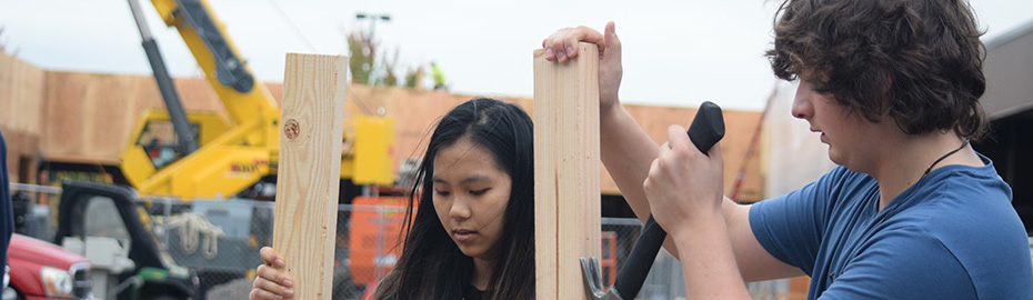 Students working on a construction project