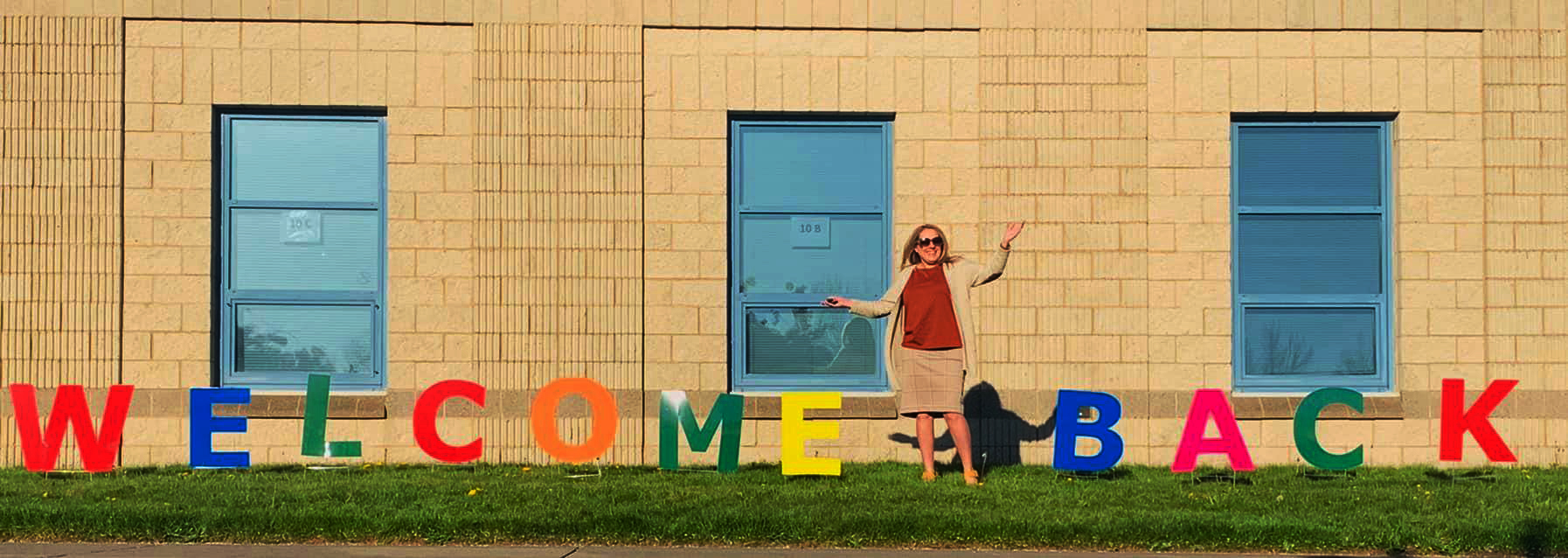 principal pruett with welcome sign