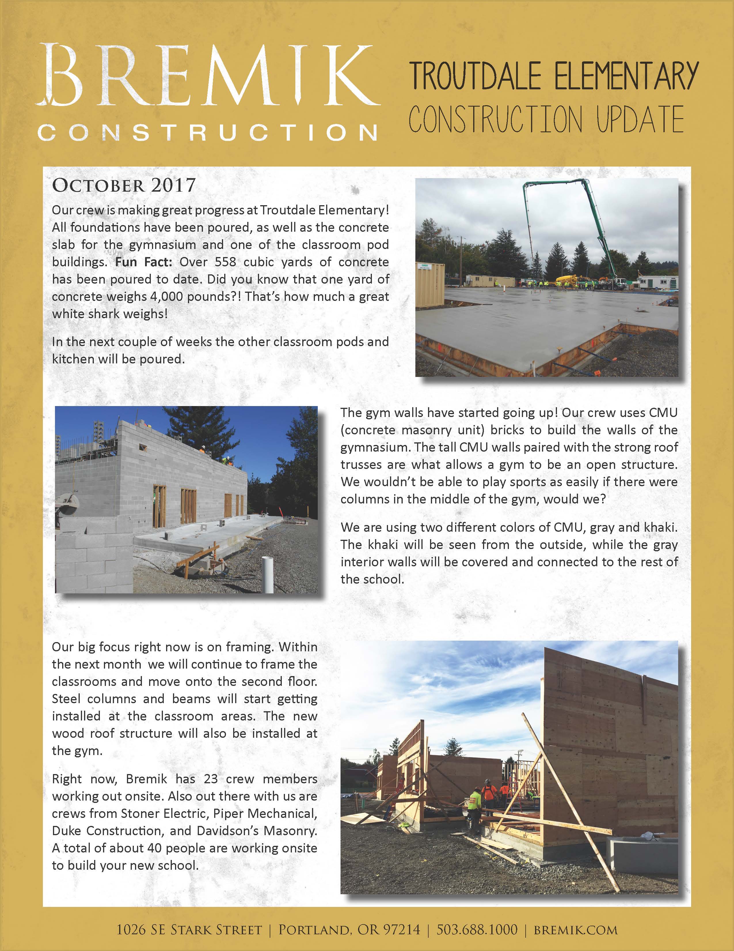 October Troutdale Construction Update Reynolds School District Oregon