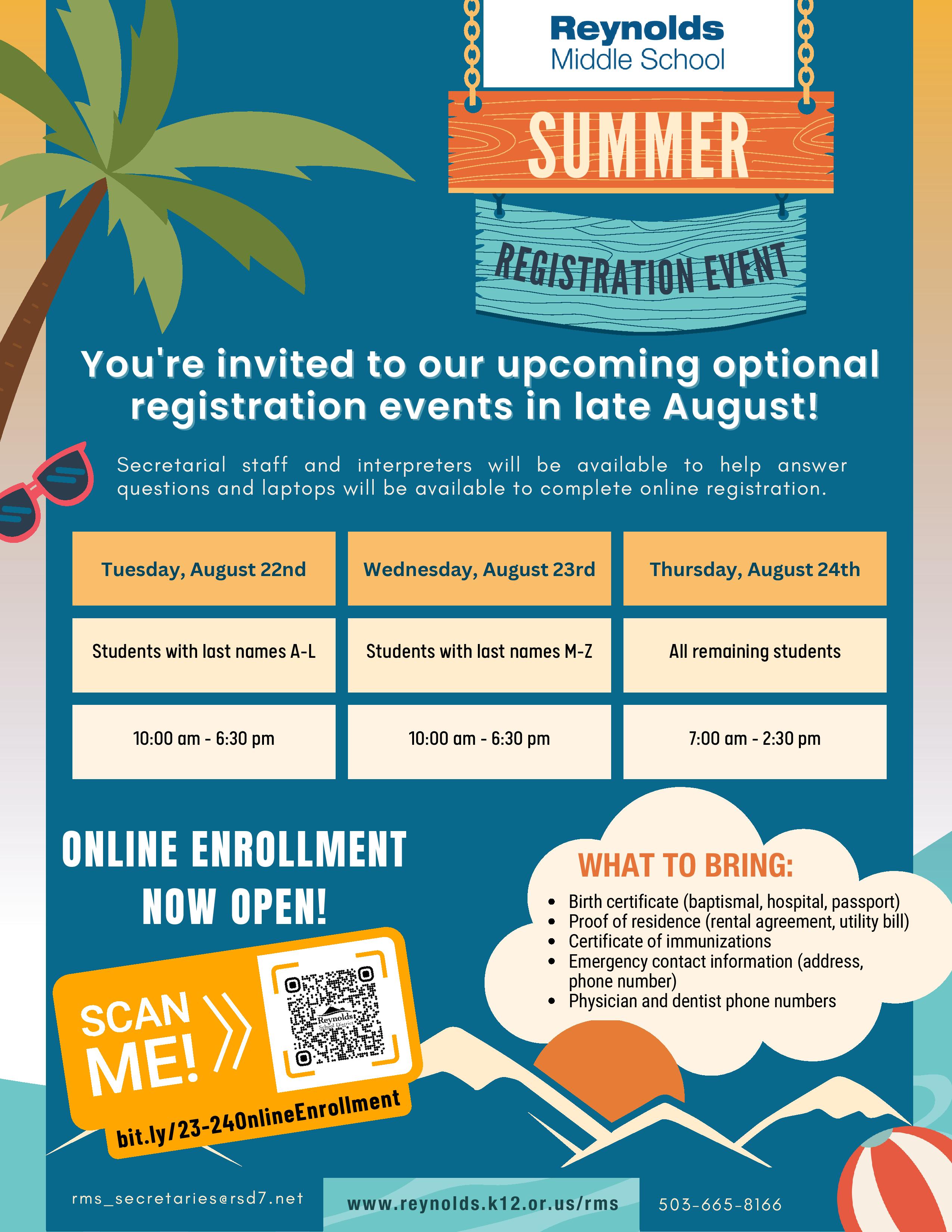 Summer Registration Events Reynolds School District Oregon
