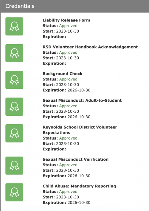 Volunteer credentials