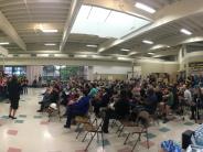 Parents, Grandparents, and community members gather to see Sweetbriar Elementary students perform and Superintendent Florence announce the construction kickoff