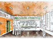 Main Entry Gym Lobby Artists Rendition shows wall and trophy cases