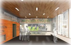 Artists Rendition of RHS Gym Lobby renovations. Features trophy cases and media 