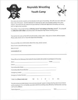 Information Sheet and Application for Wrestling Camp