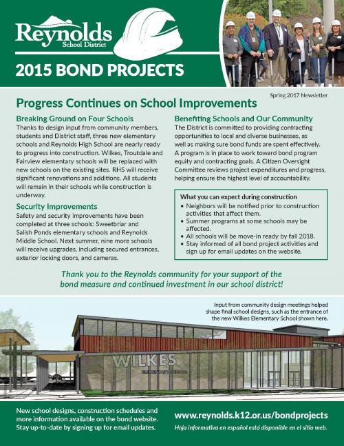 Progress Continues on 2015 Bond Projects in Reynolds School District