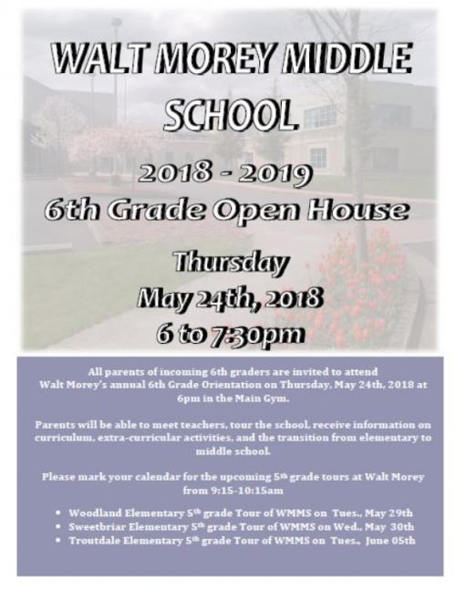 Invitation To Walt Morey Middle School Open House For 2018 2019